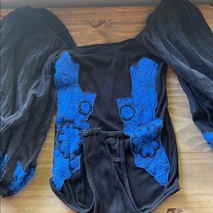 Free People Black and Royal Blue Bodysuit